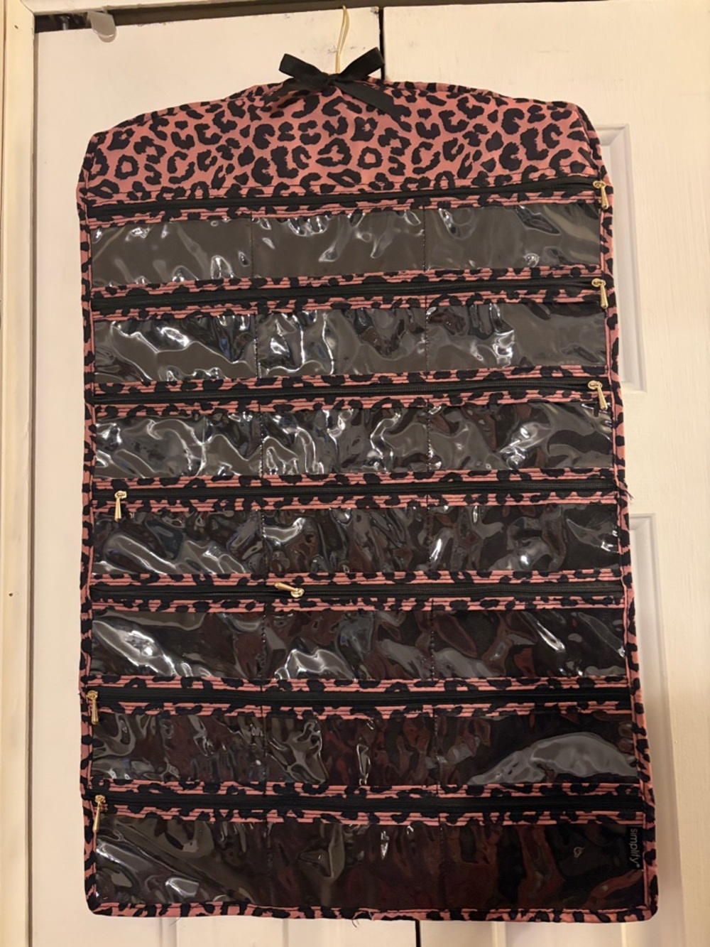 Leopard Print Hanging Jewelry Organizer - Pink & Black